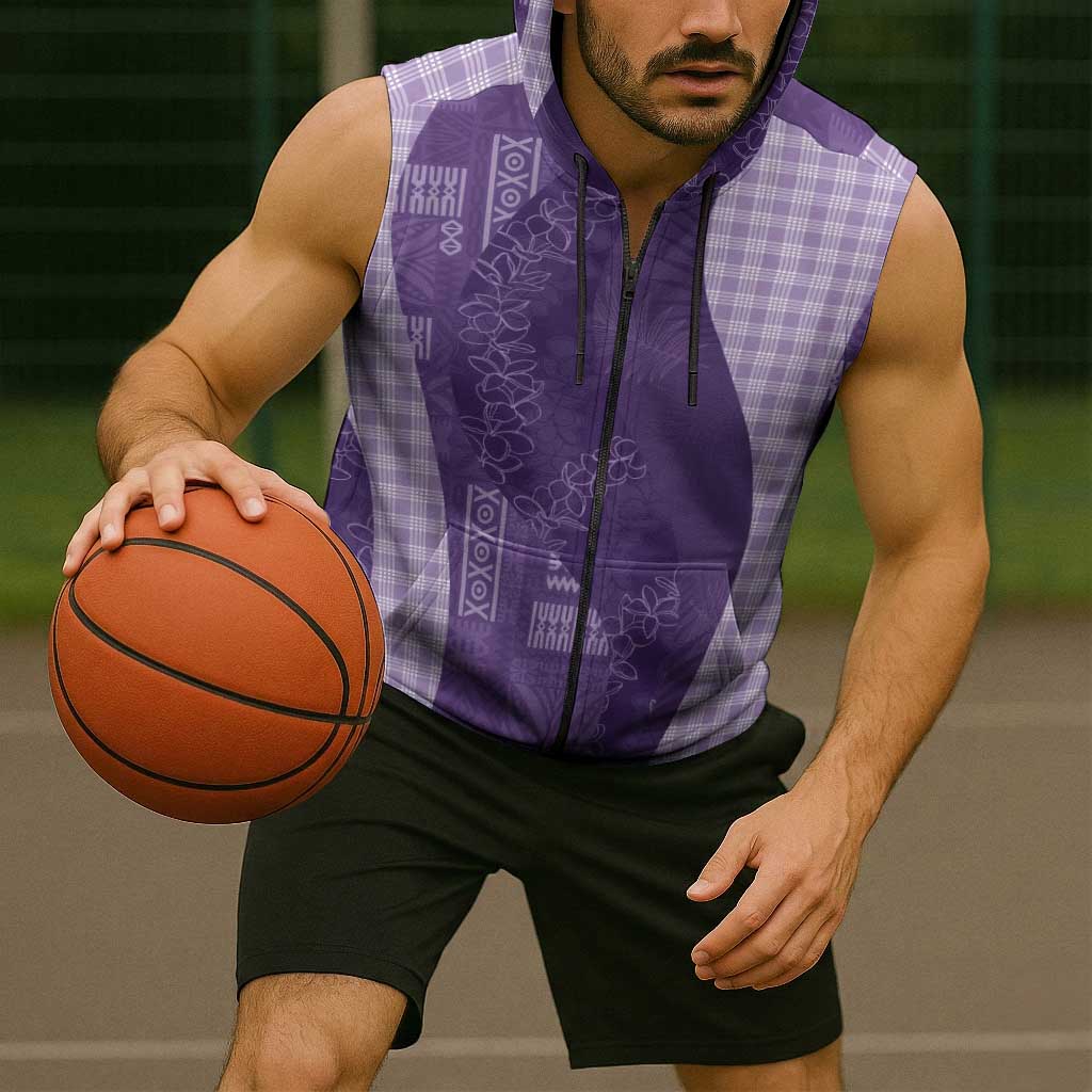 Polynesian Tribal Pattern Patchwork Picturesque Sleeveless Zip Hoodie Deep Violet