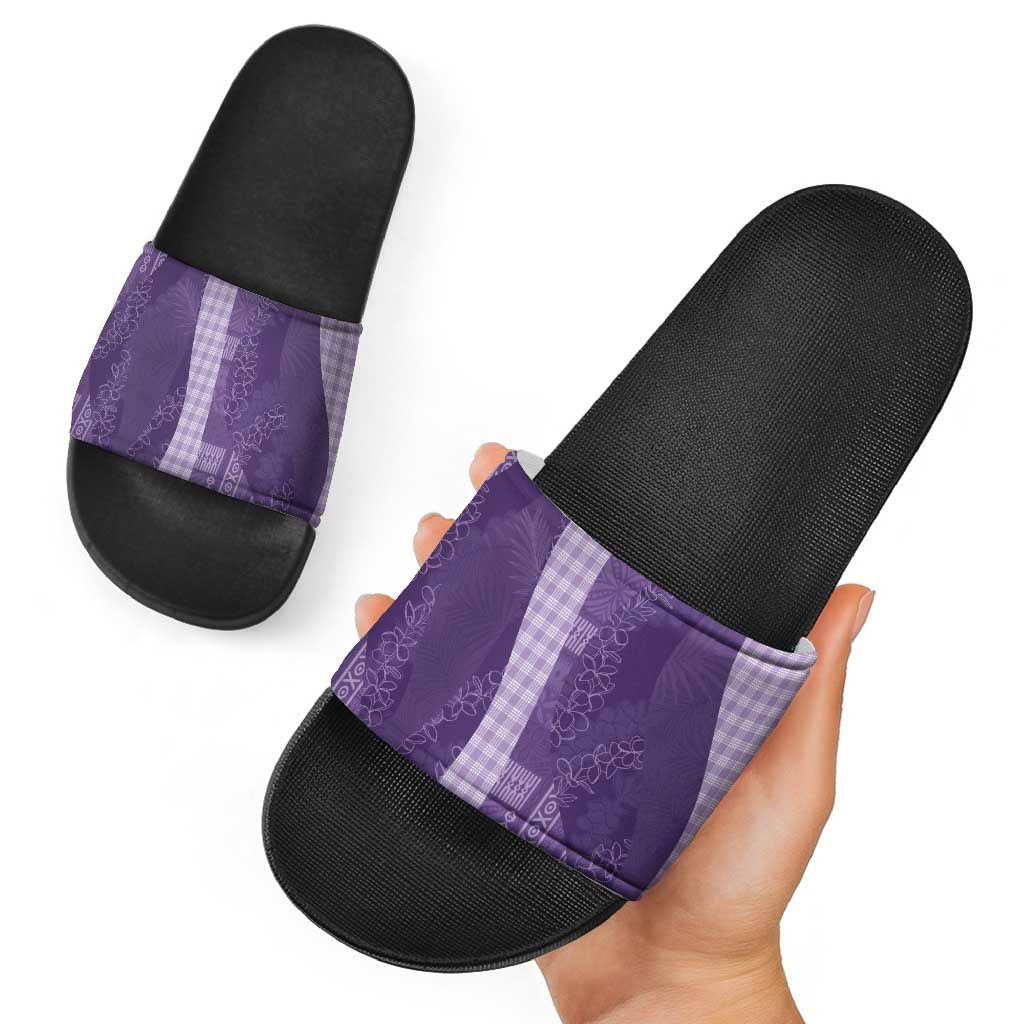Polynesian Tribal Pattern Patchwork Picturesque Slide Sandals Deep Violet