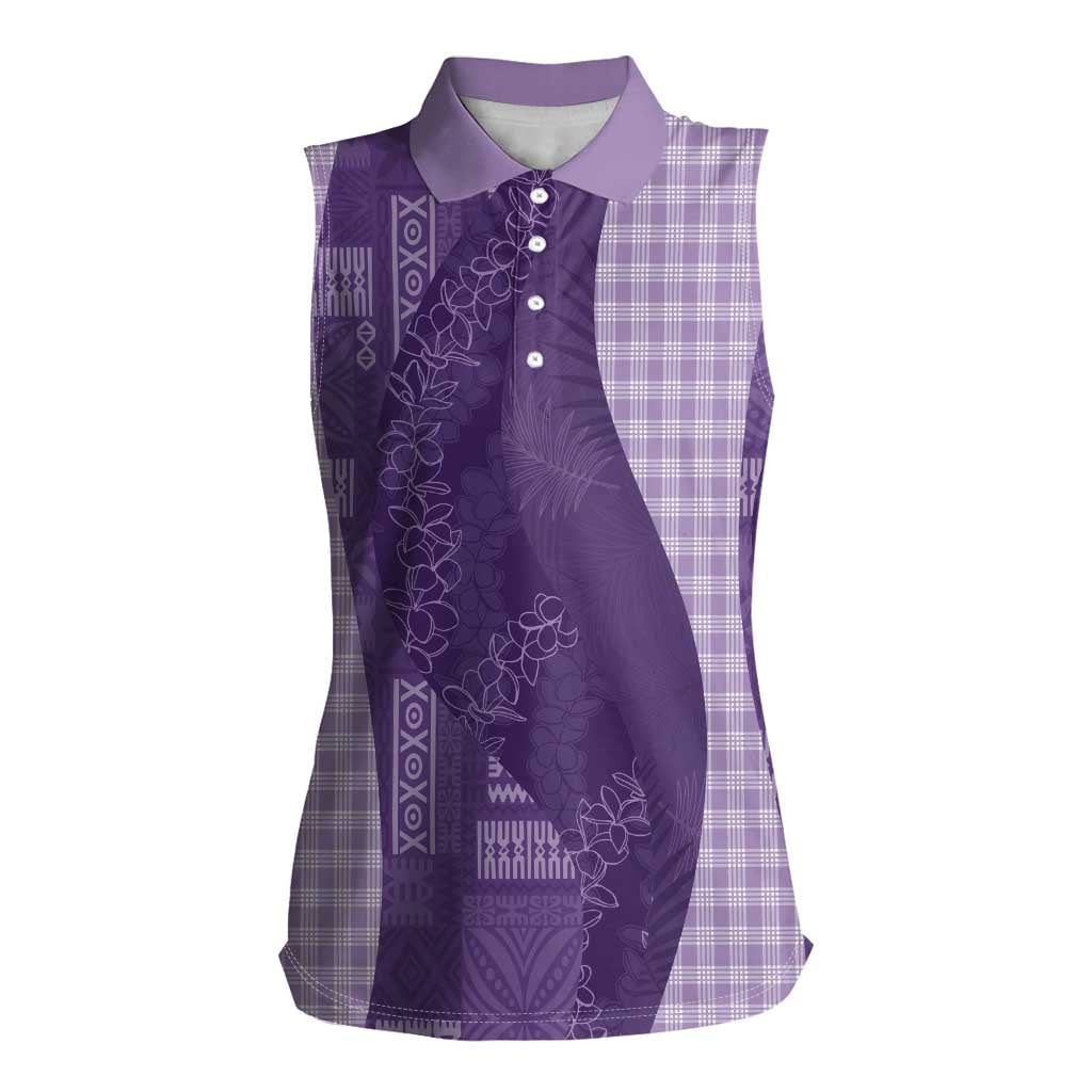 Polynesian Tribal Pattern Patchwork Picturesque Women Sleeveless Polo Shirt Deep Violet