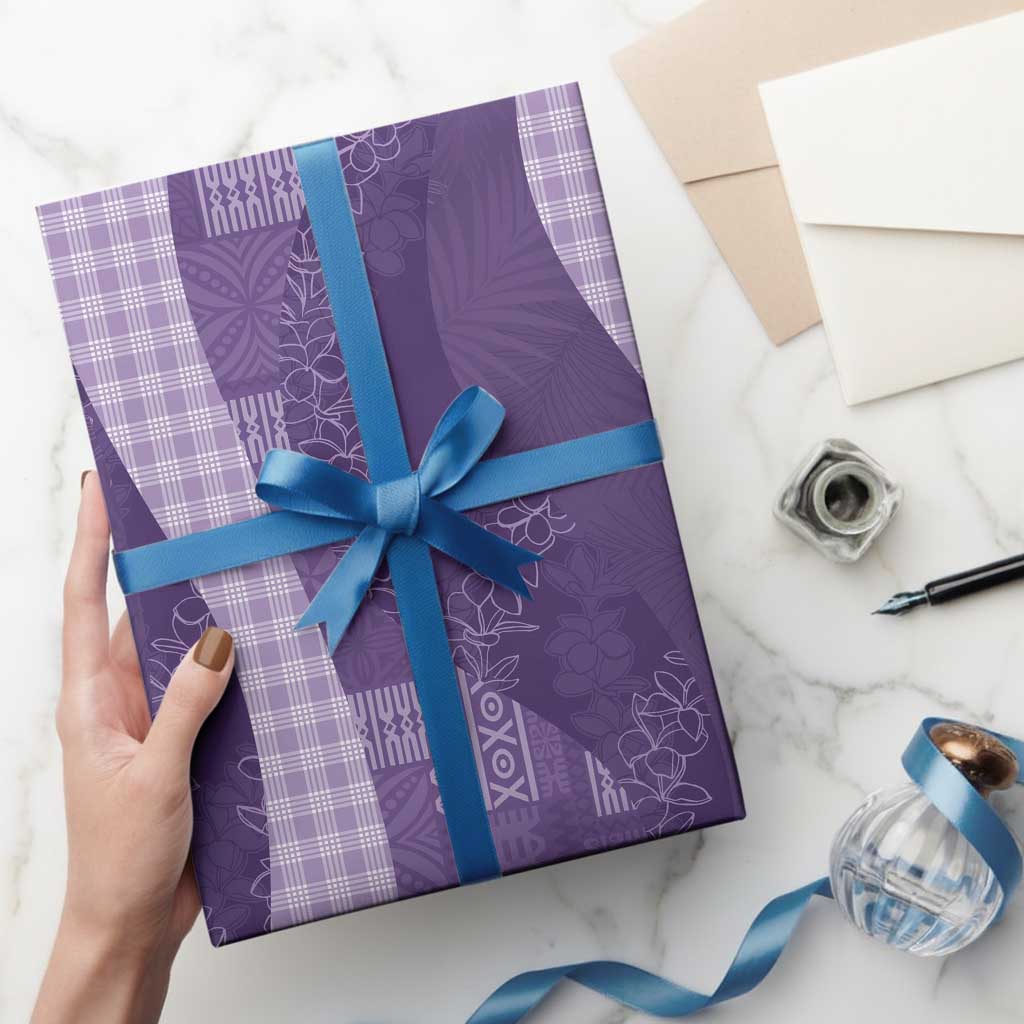 Polynesian Tribal Pattern Patchwork Picturesque Wrapping Paper Deep Violet
