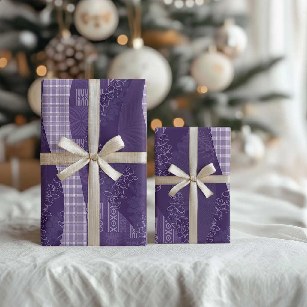 Polynesian Tribal Pattern Patchwork Picturesque Wrapping Paper Deep Violet