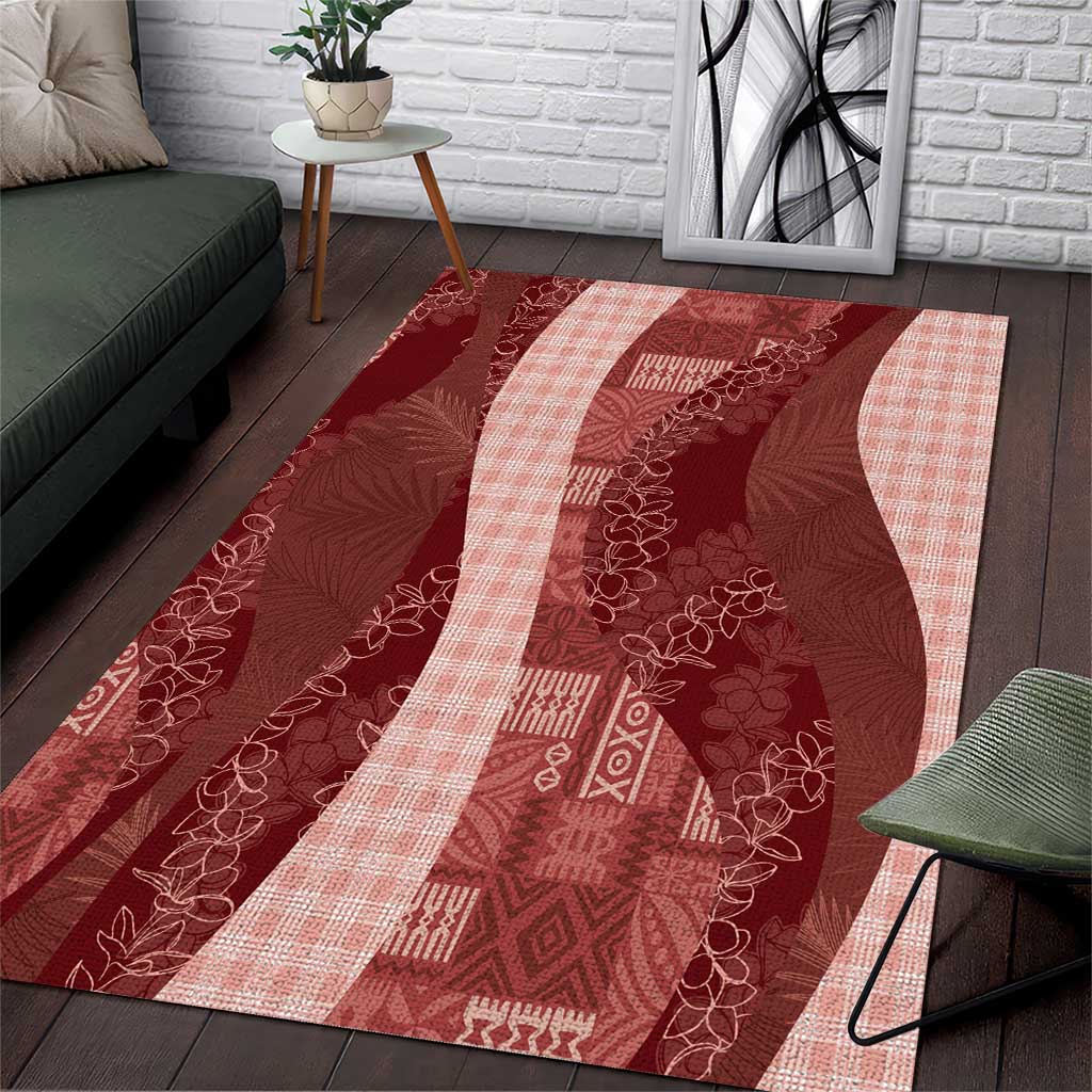 Polynesian Tribal Pattern Patchwork Picturesque Area Rug Crimson