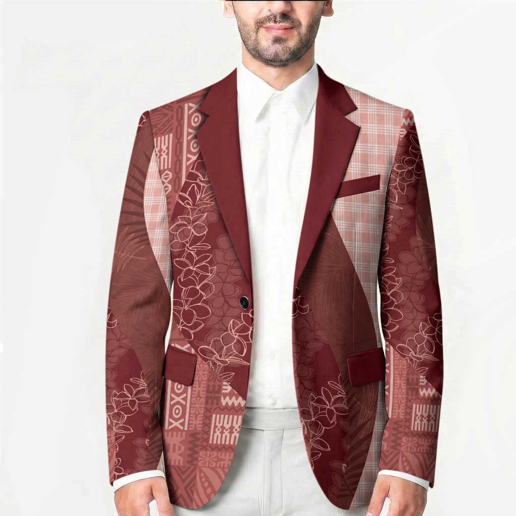 Polynesian Tribal Pattern Patchwork Picturesque Blazer Crimson