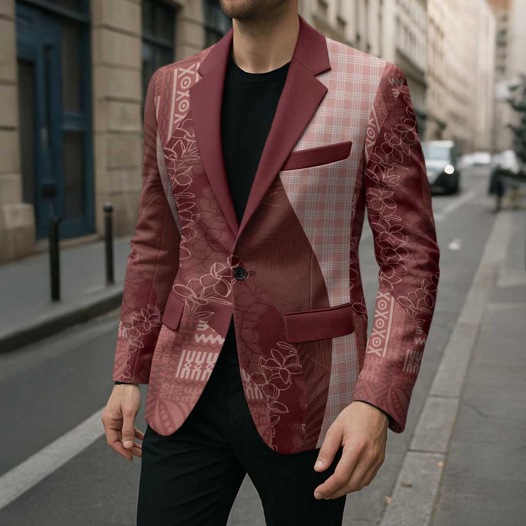 Polynesian Tribal Pattern Patchwork Picturesque Blazer Crimson