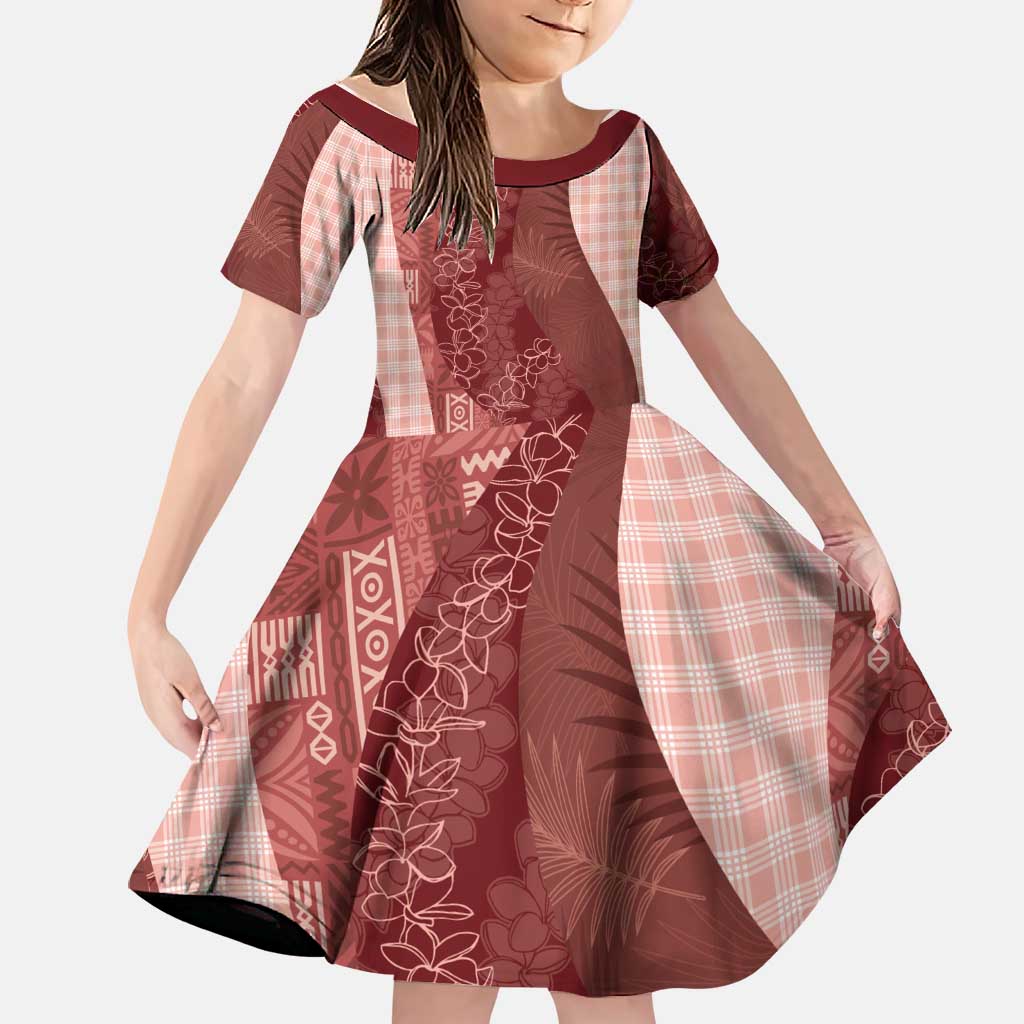 Polynesian Tribal Pattern Patchwork Picturesque Family Matching Mermaid Dress and Hawaiian Shirt Crimson