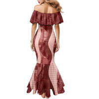 Polynesian Tribal Pattern Patchwork Picturesque Family Matching Mermaid Dress and Hawaiian Shirt Crimson