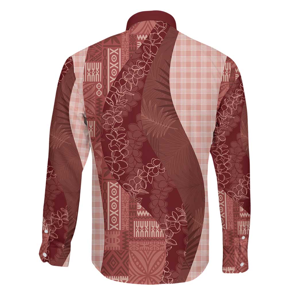 Polynesian Tribal Pattern Patchwork Picturesque Family Matching Off The Shoulder Long Sleeve Dress and Hawaiian Shirt Crimson