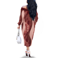 Polynesian Tribal Pattern Patchwork Picturesque Family Matching Off The Shoulder Long Sleeve Dress and Hawaiian Shirt Crimson