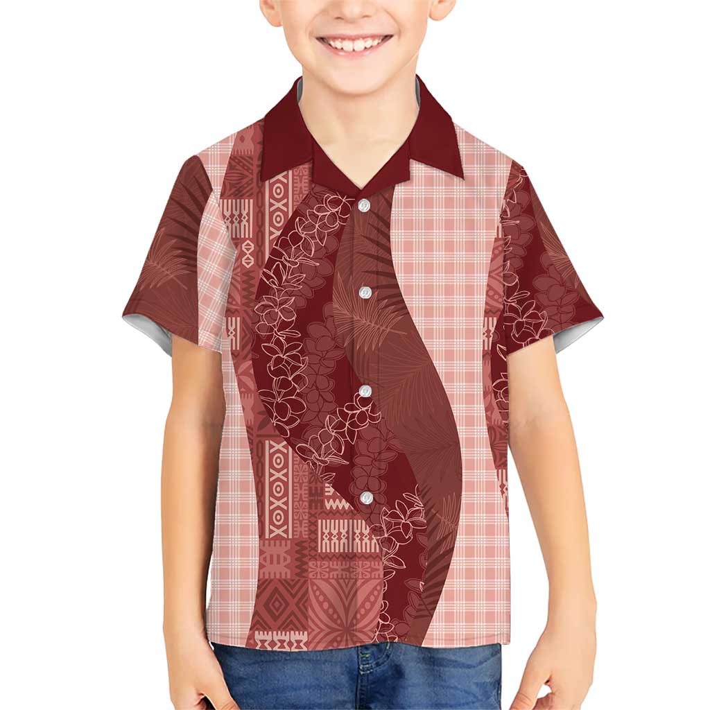 Polynesian Tribal Pattern Patchwork Picturesque Family Matching Off The Shoulder Long Sleeve Dress and Hawaiian Shirt Crimson