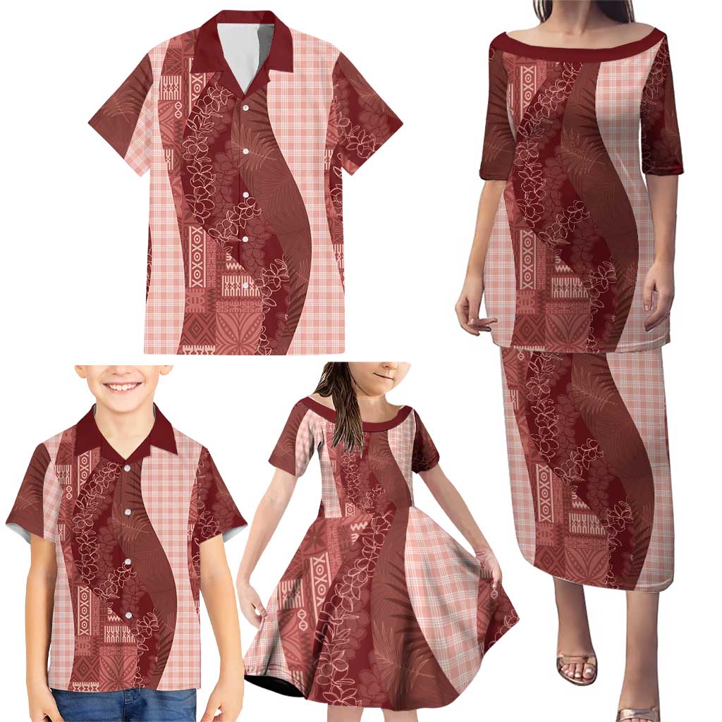 Polynesian Tribal Pattern Patchwork Picturesque Family Matching Puletasi and Hawaiian Shirt Crimson LT7 - Polynesian Pride