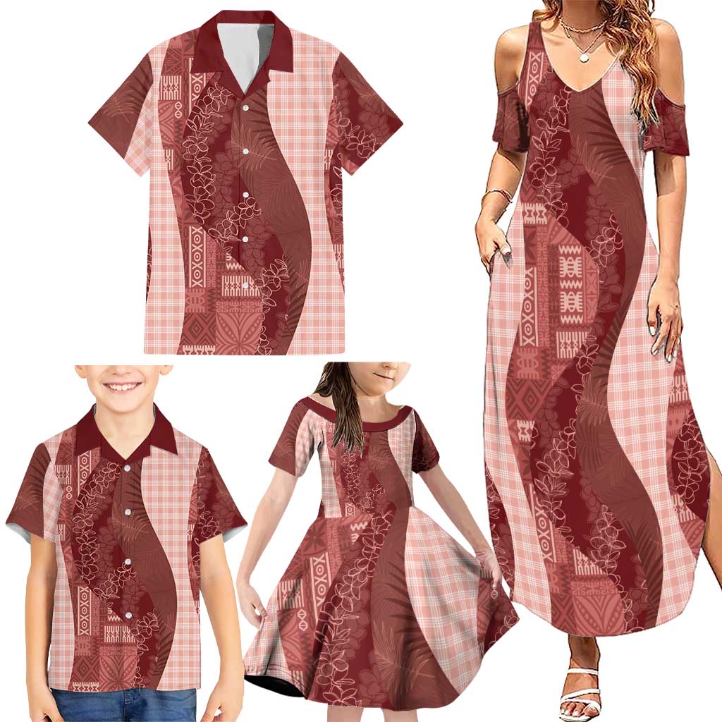 Polynesian Tribal Pattern Patchwork Picturesque Family Matching Summer Maxi Dress and Hawaiian Shirt Crimson LT7 - Polynesian Pride