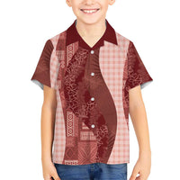 Polynesian Tribal Pattern Patchwork Picturesque Hawaiian Shirt Crimson