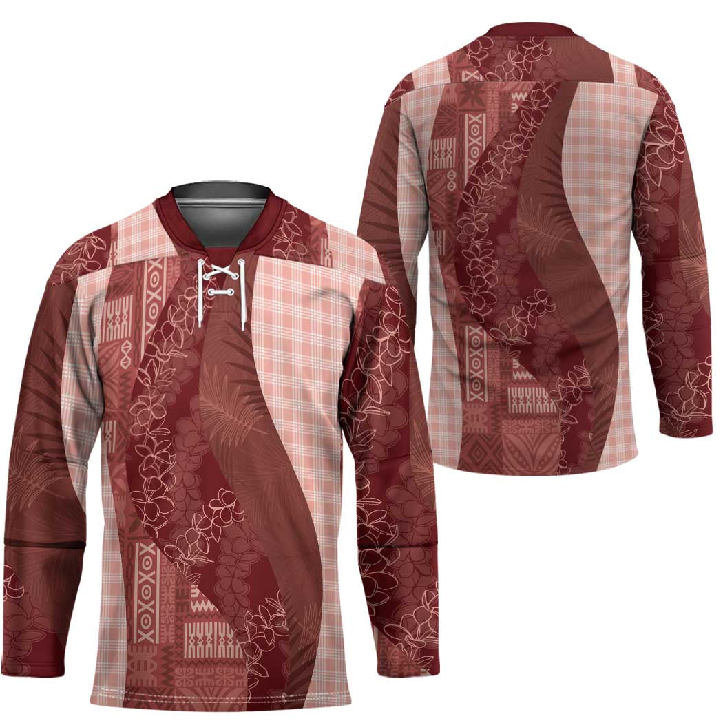 Polynesian Tribal Pattern Patchwork Picturesque Hockey Jersey Crimson