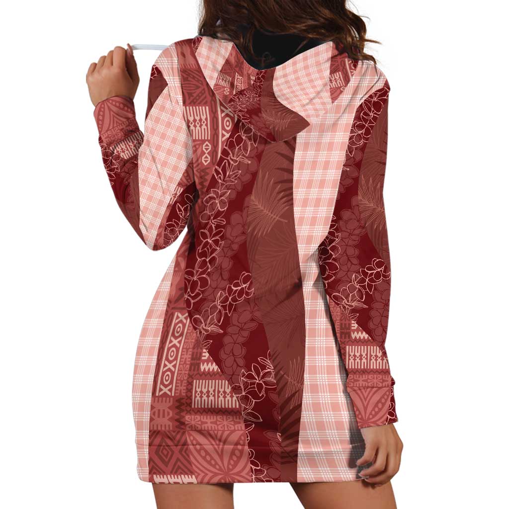 Polynesian Tribal Pattern Patchwork Picturesque Hoodie Dress Crimson