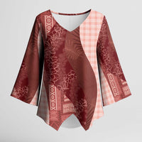 Polynesian Tribal Pattern Patchwork Picturesque Kimono Sleeve Blouse Crimson