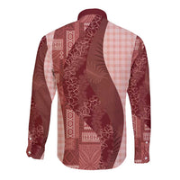 Polynesian Tribal Pattern Patchwork Picturesque Long Sleeve Button Shirt Crimson