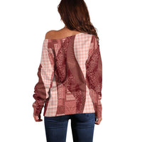 Polynesian Tribal Pattern Patchwork Picturesque Off Shoulder Sweater Crimson LT7 - Polynesian Pride