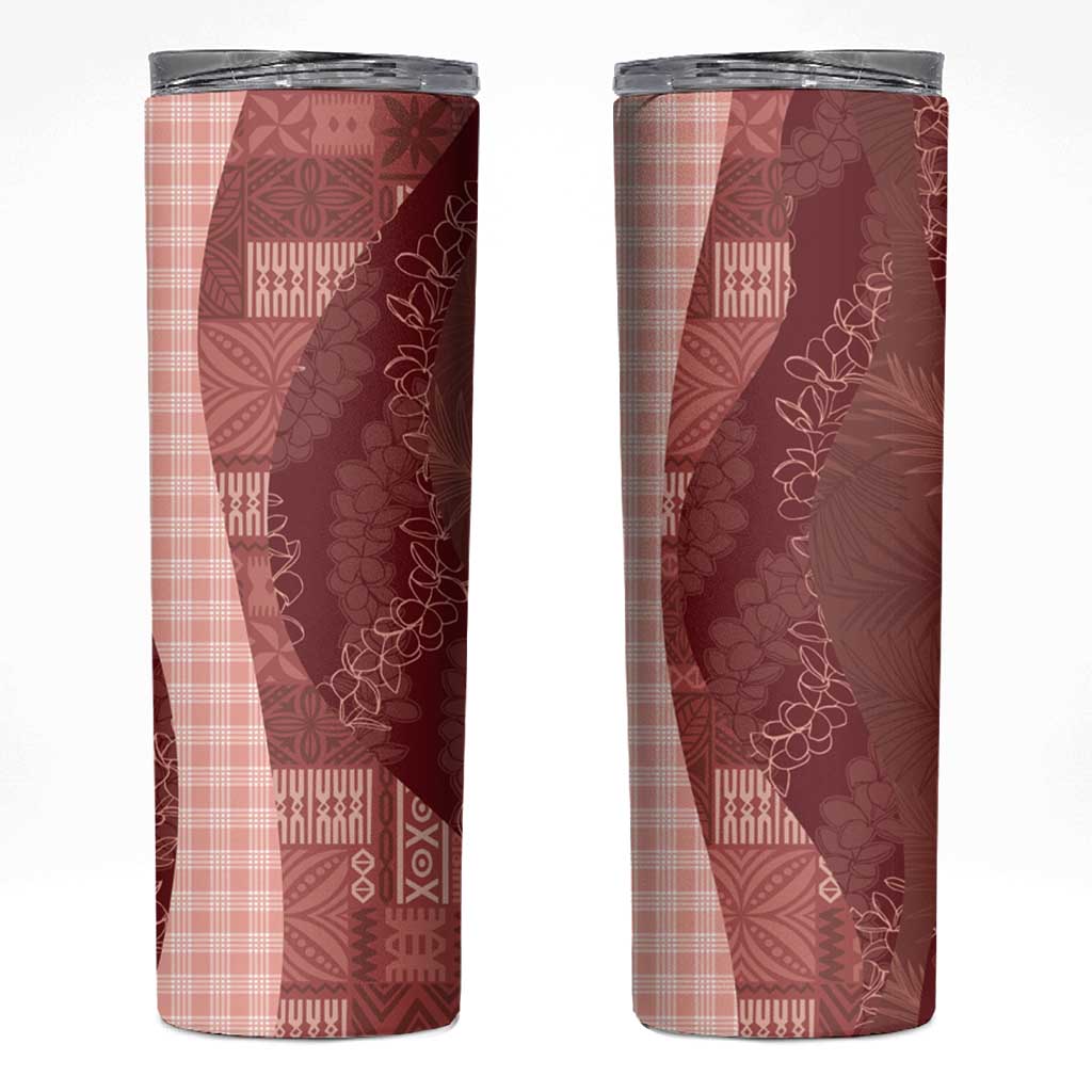 Polynesian Tribal Pattern Patchwork Picturesque Skinny Tumbler Crimson LT7 Crimson - Polynesian Pride