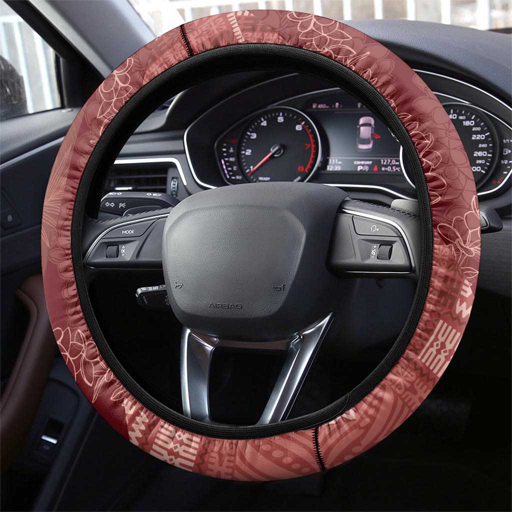 Polynesian Tribal Pattern Patchwork Picturesque Steering Wheel Cover Crimson