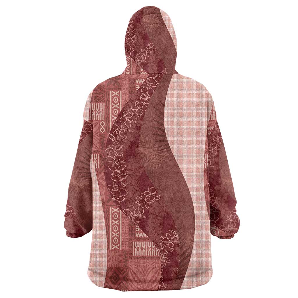 Polynesian Tribal Pattern Patchwork Picturesque Wearable Blanket Hoodie Crimson