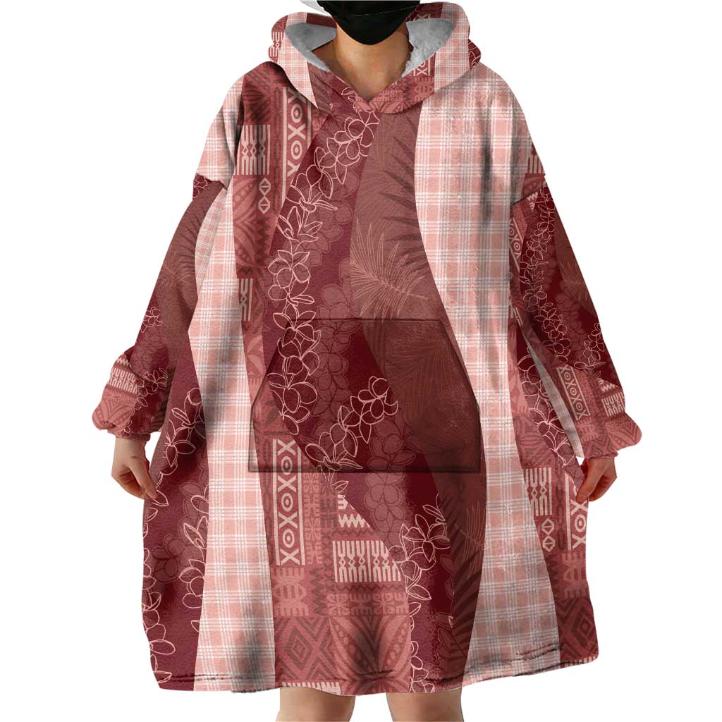 Polynesian Tribal Pattern Patchwork Picturesque Wearable Blanket Hoodie Crimson