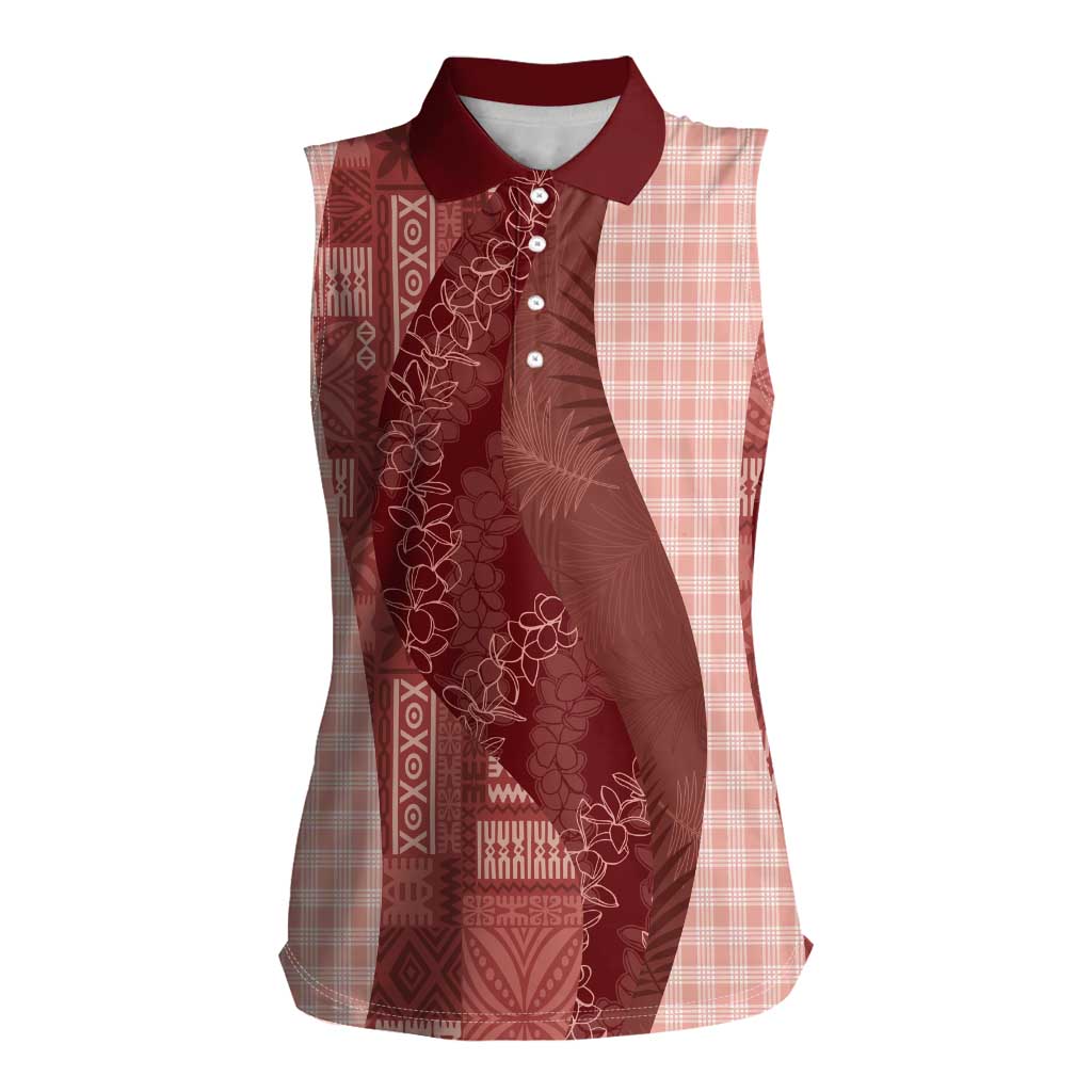 Polynesian Tribal Pattern Patchwork Picturesque Women Sleeveless Polo Shirt Crimson