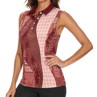 Polynesian Tribal Pattern Patchwork Picturesque Women Sleeveless Polo Shirt Crimson