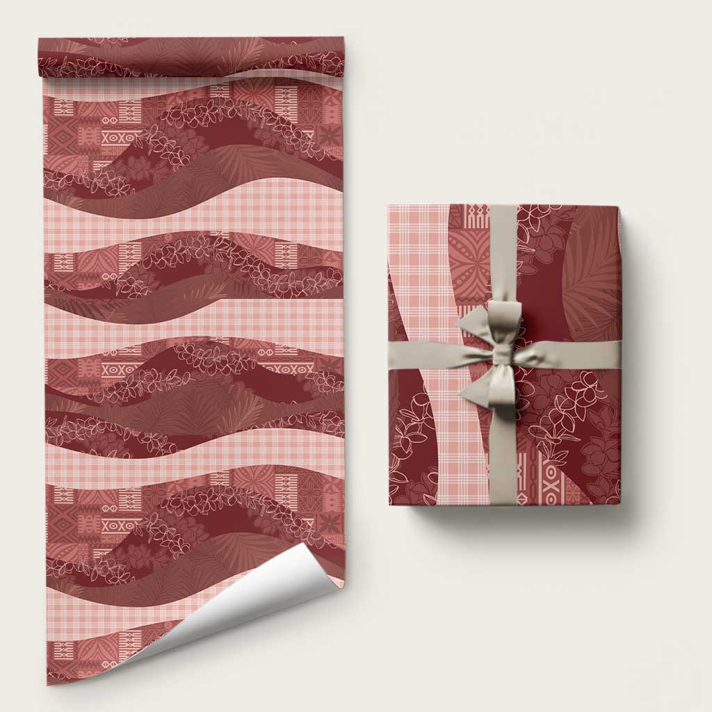 Polynesian Tribal Pattern Patchwork Picturesque Wrapping Paper Crimson