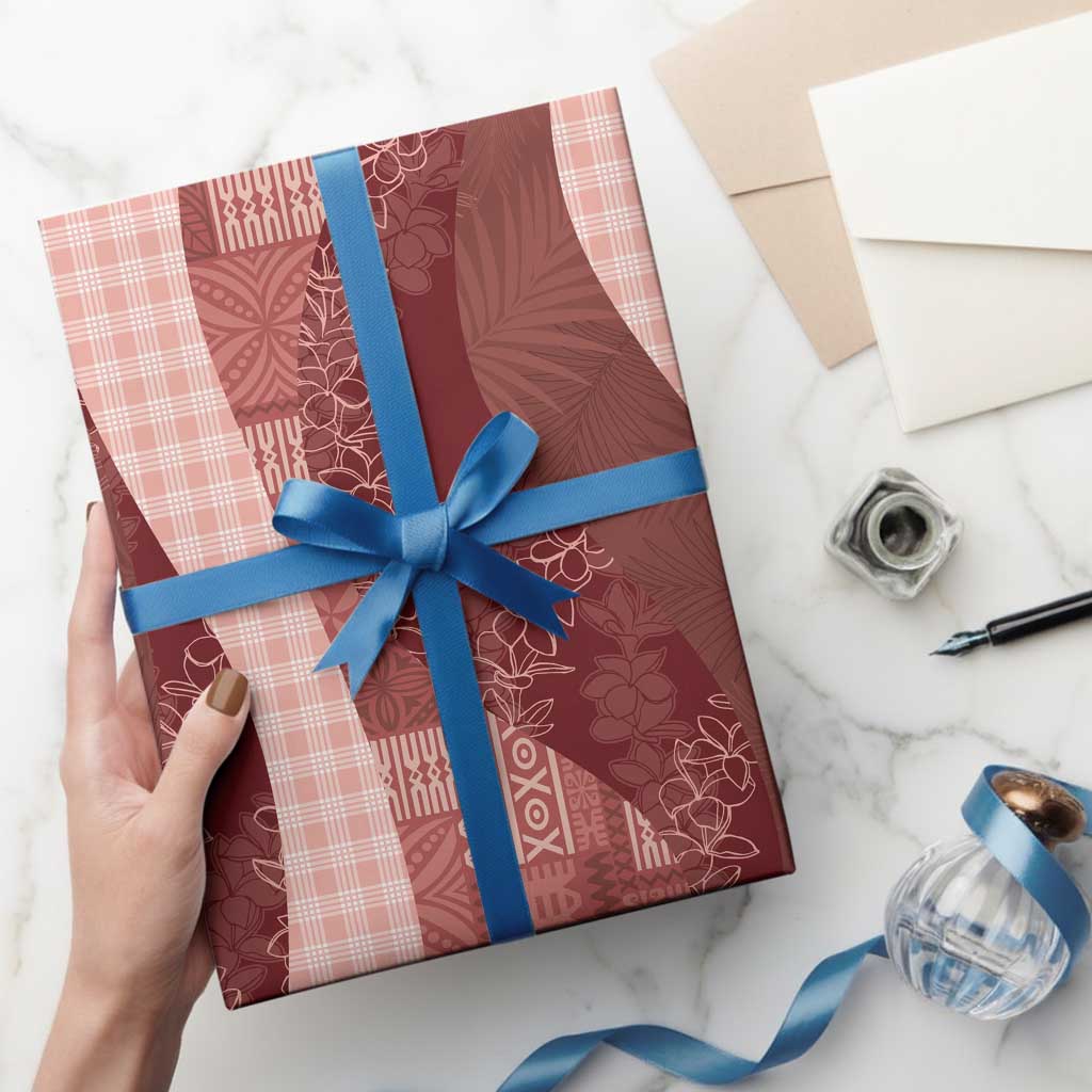 Polynesian Tribal Pattern Patchwork Picturesque Wrapping Paper Crimson