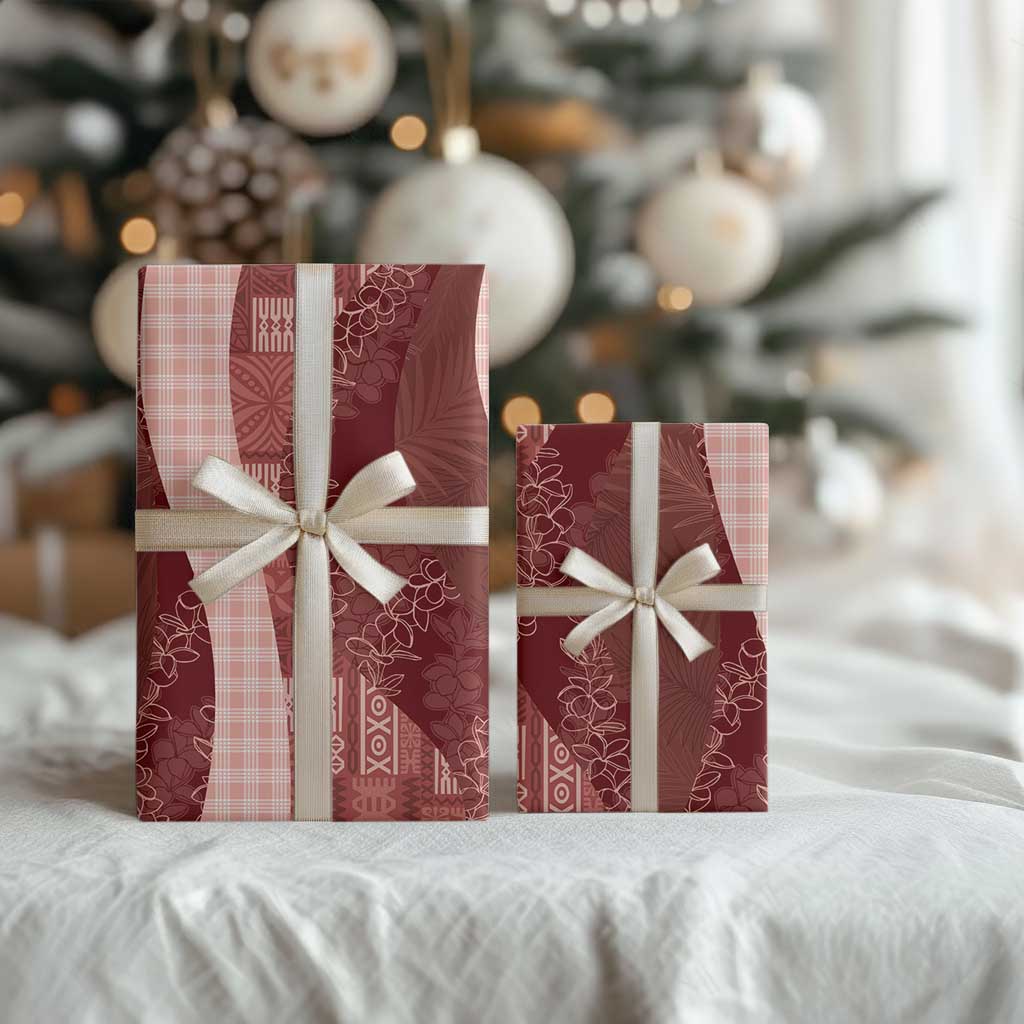 Polynesian Tribal Pattern Patchwork Picturesque Wrapping Paper Crimson