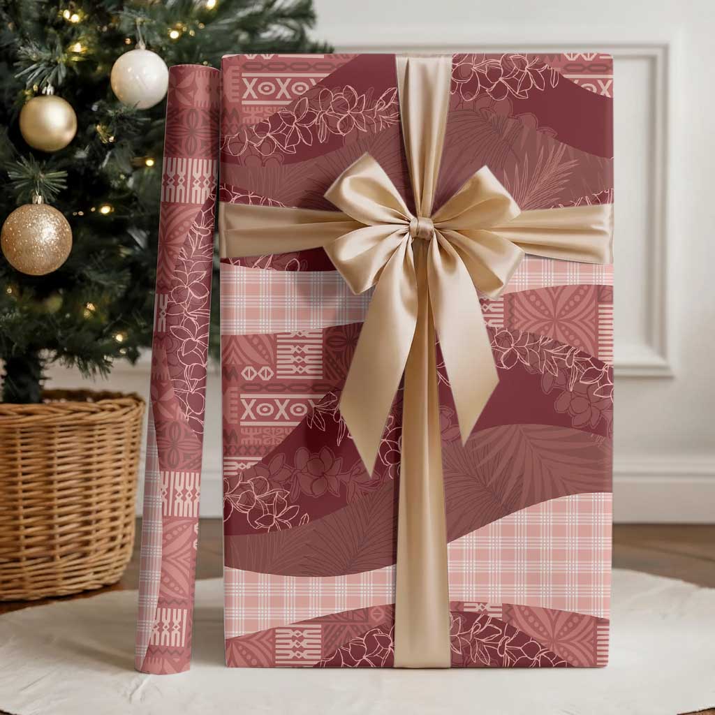 Polynesian Tribal Pattern Patchwork Picturesque Wrapping Paper Crimson