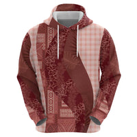 Polynesian Tribal Pattern Patchwork Picturesque Zip Hoodie Crimson