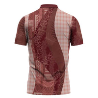 Polynesian Tribal Pattern Patchwork Picturesque Zipper Polo Shirt Crimson