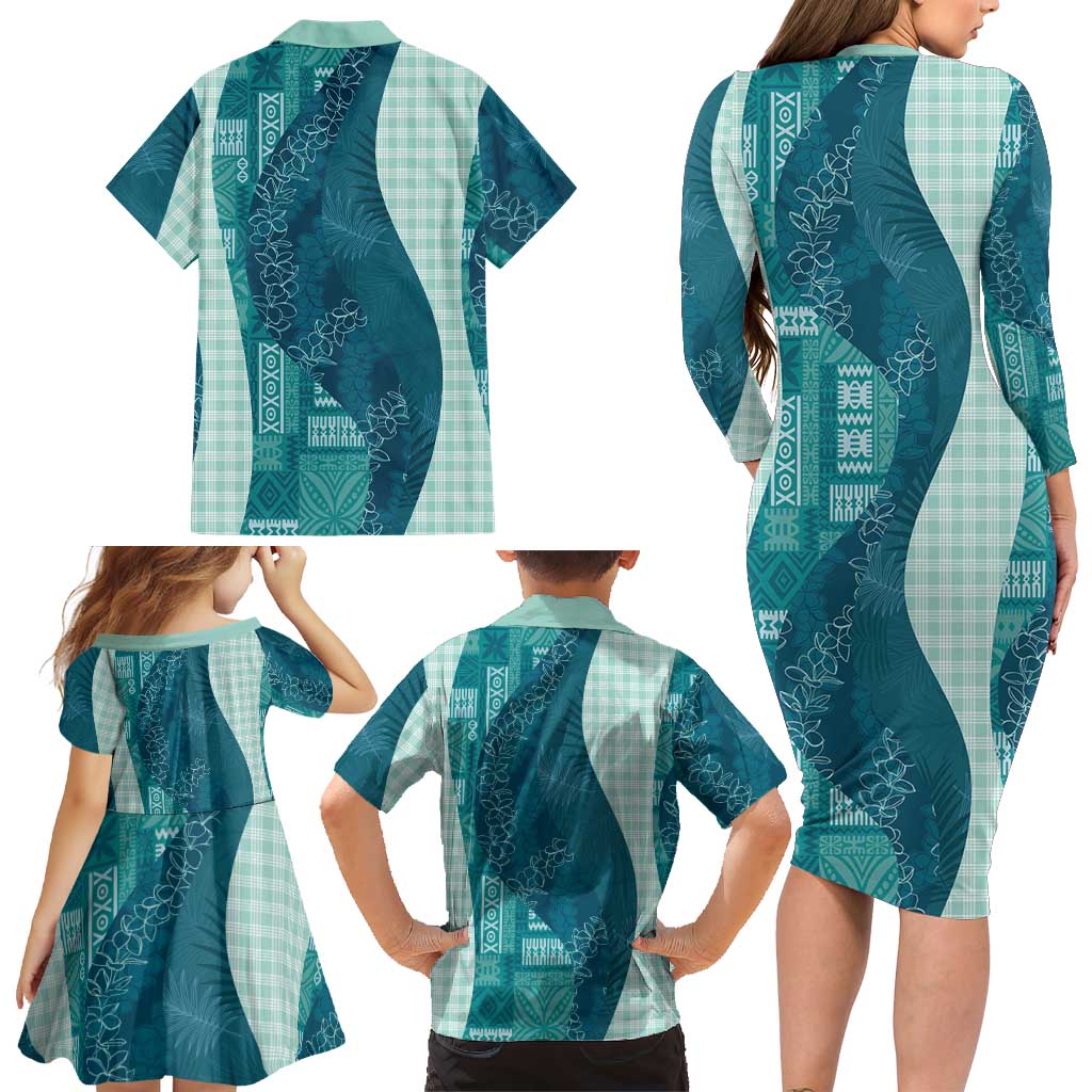 Polynesian Tribal Pattern Patchwork Picturesque Family Matching Long Sleeve Bodycon Dress and Hawaiian Shirt Oceanic