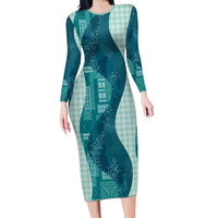 Polynesian Tribal Pattern Patchwork Picturesque Family Matching Long Sleeve Bodycon Dress and Hawaiian Shirt Oceanic