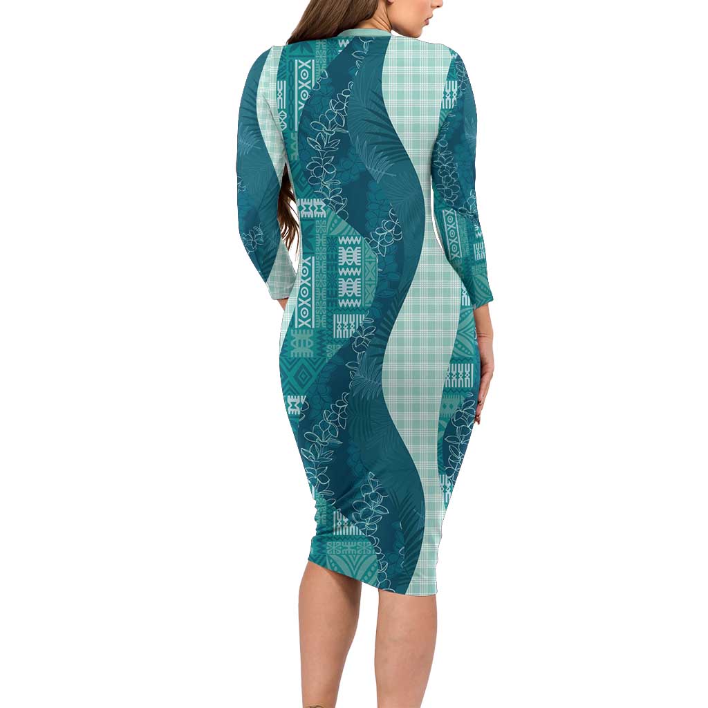 Polynesian Tribal Pattern Patchwork Picturesque Family Matching Long Sleeve Bodycon Dress and Hawaiian Shirt Oceanic
