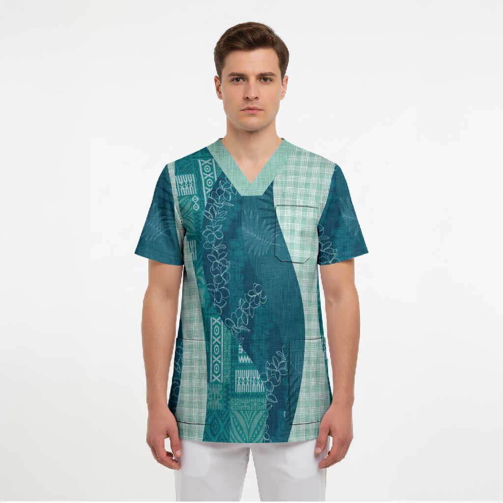 Polynesian Tribal Pattern Patchwork Picturesque Scrub Top Oceanic