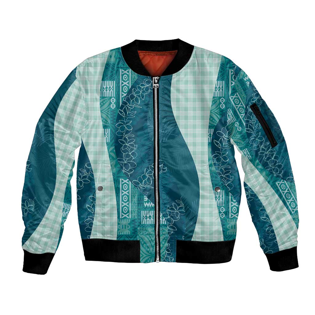 Polynesian Tribal Pattern Patchwork Picturesque Sleeve Zip Bomber Jacket Oceanic