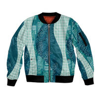 Polynesian Tribal Pattern Patchwork Picturesque Sleeve Zip Bomber Jacket Oceanic
