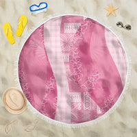 Polynesian Tribal Pattern Patchwork Picturesque Beach Blanket Rose Pink