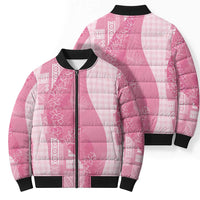 Polynesian Tribal Pattern Patchwork Picturesque Bomber Puffer Jacket Rose Pink