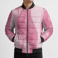 Polynesian Tribal Pattern Patchwork Picturesque Bomber Puffer Jacket Rose Pink