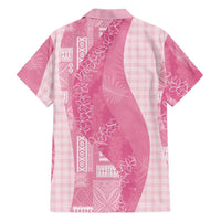 Polynesian Tribal Pattern Patchwork Picturesque Family Matching Long Sleeve Bodycon Dress and Hawaiian Shirt Rose Pink