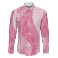 Polynesian Tribal Pattern Patchwork Picturesque Family Matching Long Sleeve Bodycon Dress and Hawaiian Shirt Rose Pink