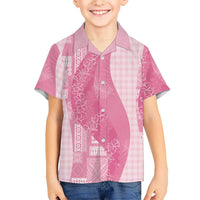 Polynesian Tribal Pattern Patchwork Picturesque Family Matching Long Sleeve Bodycon Dress and Hawaiian Shirt Rose Pink