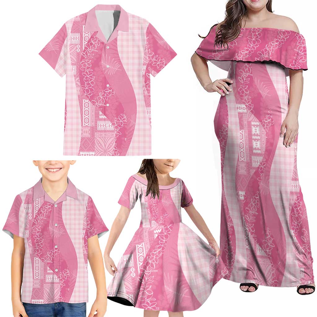 Polynesian Tribal Pattern Patchwork Picturesque Family Matching Off Shoulder Maxi Dress and Hawaiian Shirt Rose Pink LT7 - Polynesian Pride