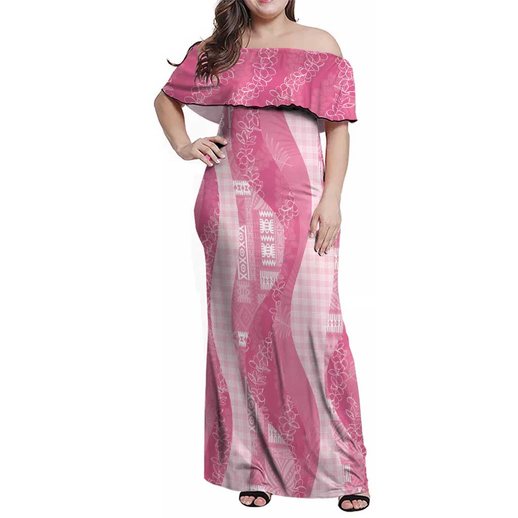Polynesian Tribal Pattern Patchwork Picturesque Family Matching Off Shoulder Maxi Dress and Hawaiian Shirt Rose Pink