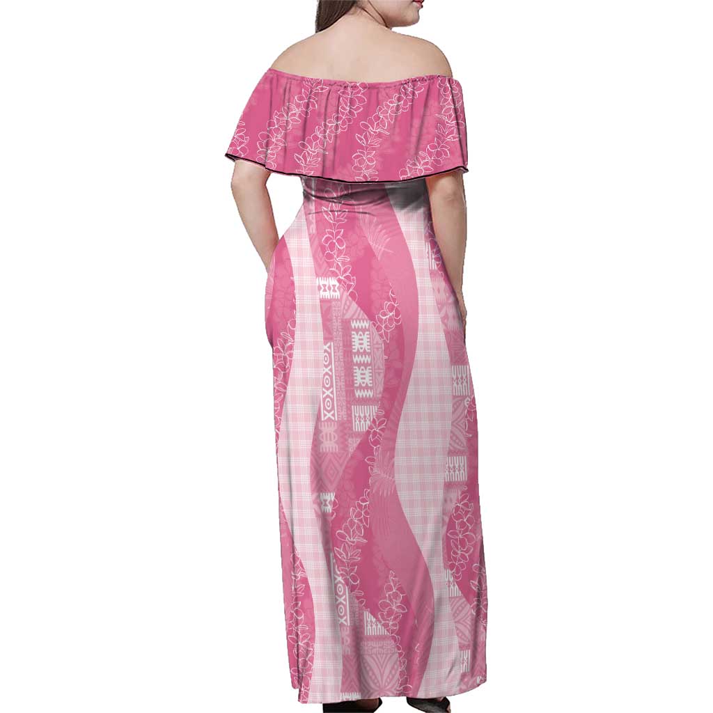 Polynesian Tribal Pattern Patchwork Picturesque Family Matching Off Shoulder Maxi Dress and Hawaiian Shirt Rose Pink