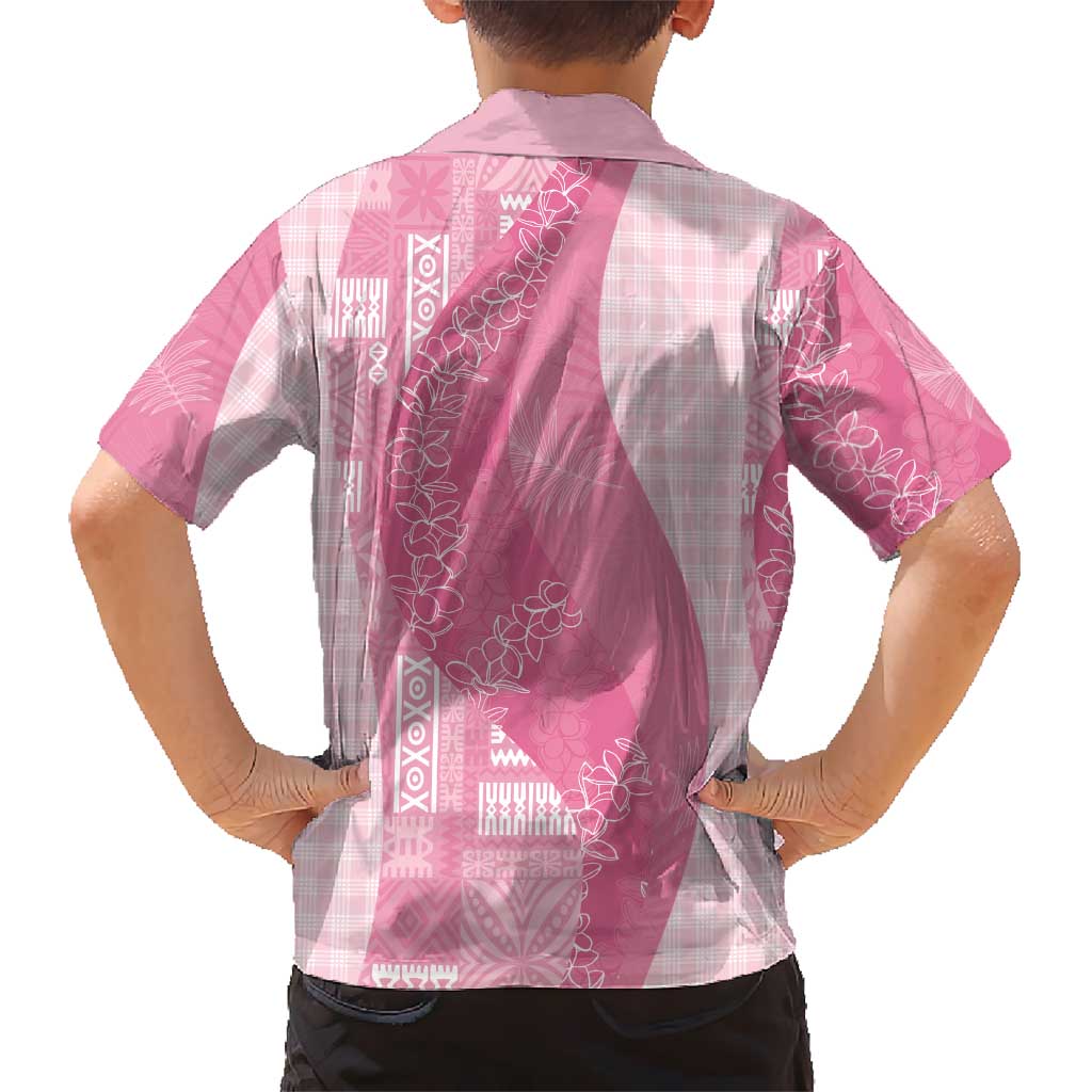Polynesian Tribal Pattern Patchwork Picturesque Family Matching Off Shoulder Short Dress and Hawaiian Shirt Rose Pink