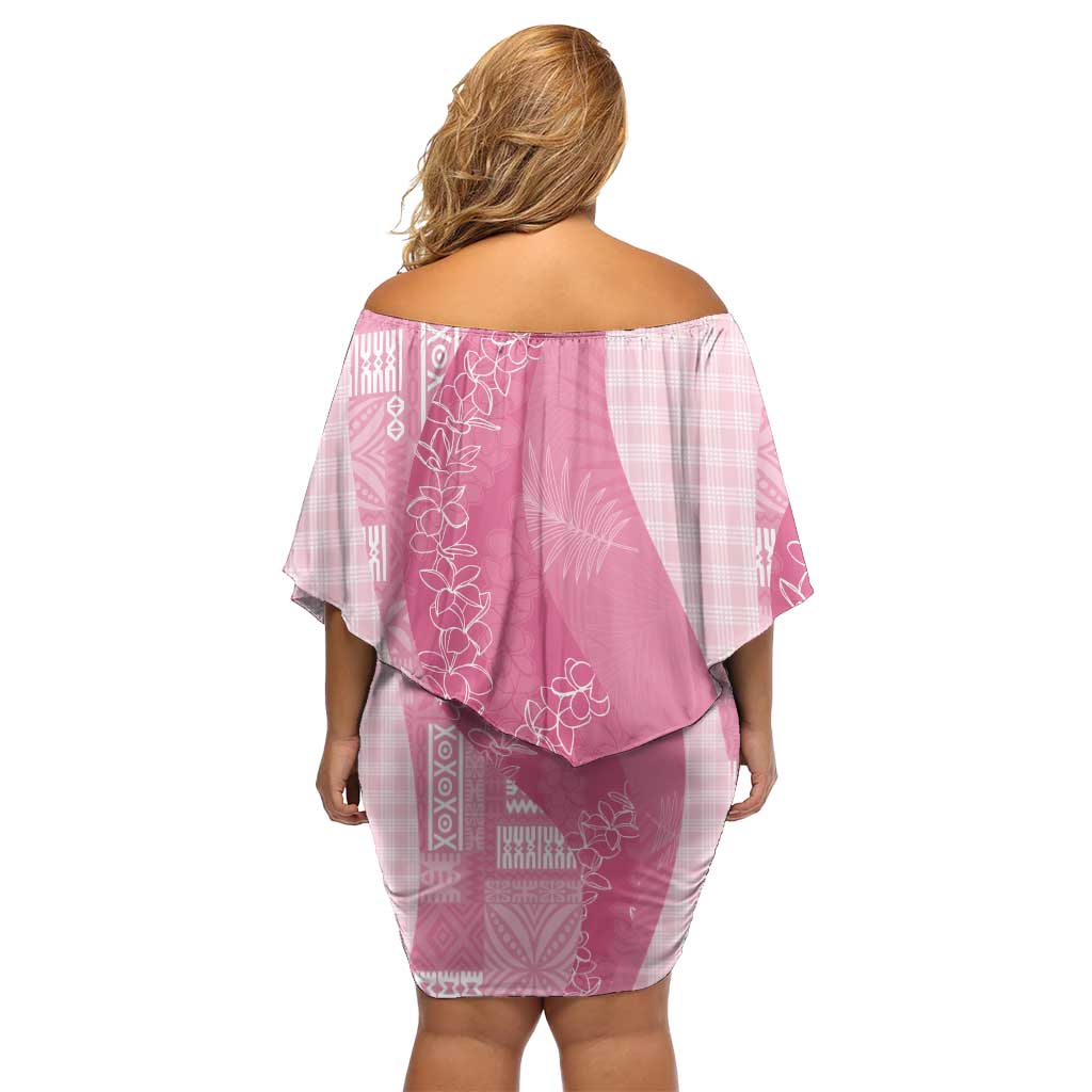 Polynesian Tribal Pattern Patchwork Picturesque Family Matching Off Shoulder Short Dress and Hawaiian Shirt Rose Pink